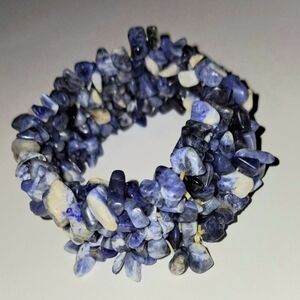 Bracelet Sodalite Natural Stone Chips Mesh Stretch